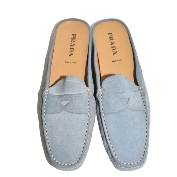 $800 PRADA MULE SLIP ON LOAFERS SUEDE SHOES BLUE RUBBER SOLE 36 (TPO14) - Picture 1 of 6